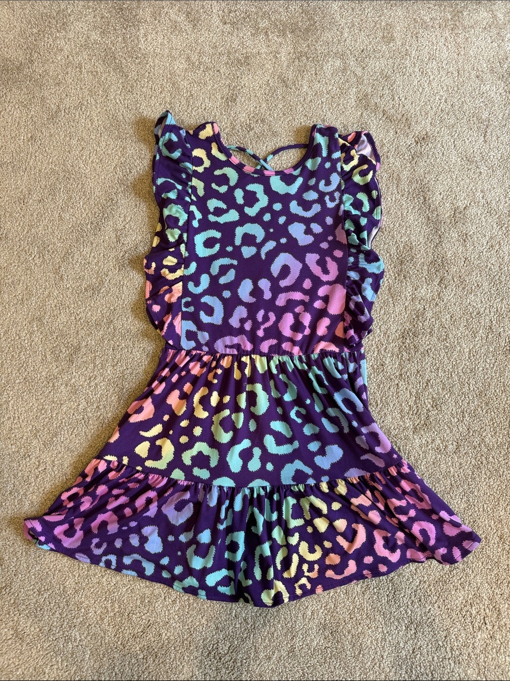 Girls' Purple Rainbow Leopard Print Casual Dress